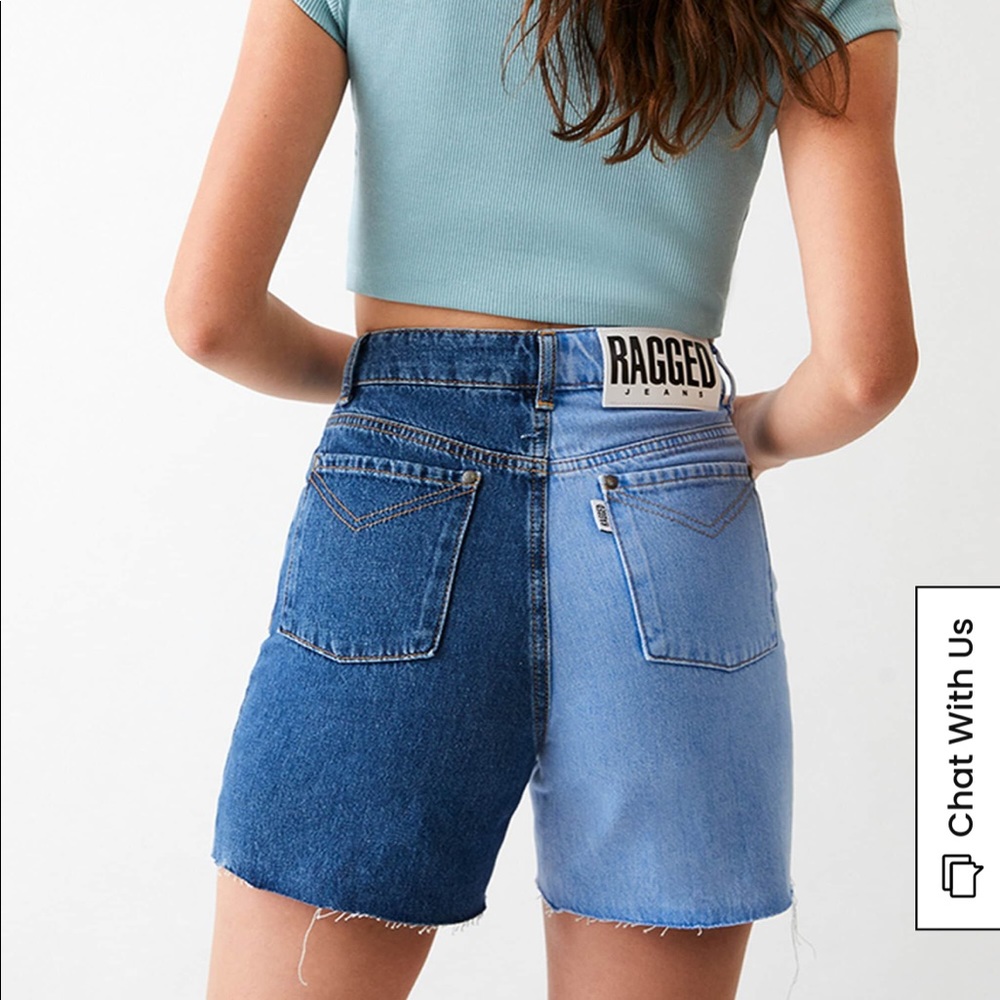 Ragged Priest Light Blue Half & Half Denim Shorts